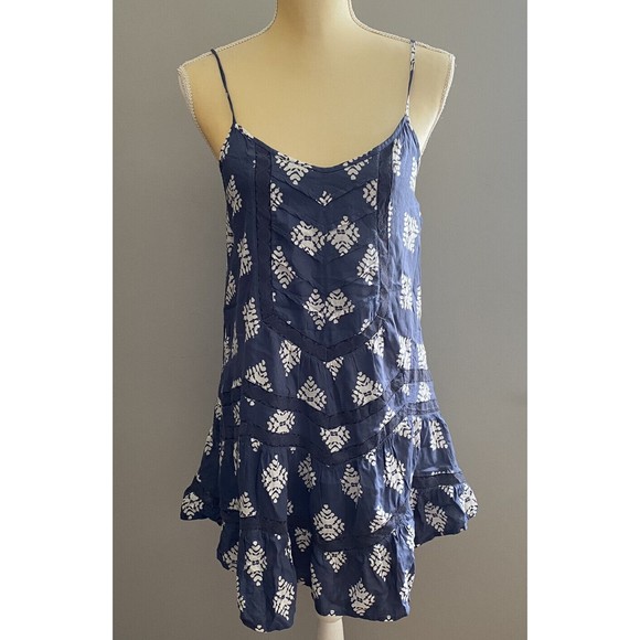 Volcom Holey Smokes Dress XSMALL Blue White Skater Girl Casual Lace - Picture 2 of 11